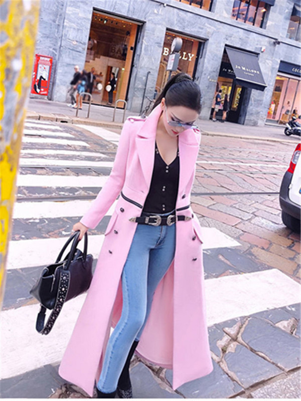 2023 Jesen Zima Novi ženski modni vuneni kaput dugih rukava s prorezima s reverima temperamenta uskog struka s džepnim džepovima