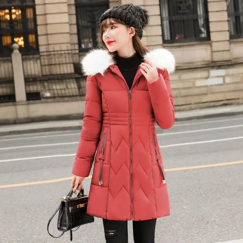 Női téli dzseki 2022 Női nagy szőrme gallér, kapucnis le parkok vastag meleg pamut párnázott alap felsők, hosszú női vattás kabát