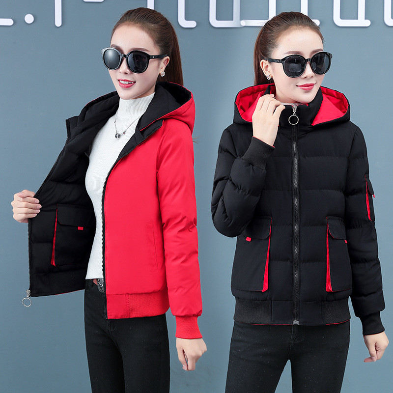 Ženska puhasta pamučna jakna Ženska Nova Nosivost s obje strane Ležerne majice Velike veličine Ženske parke Ženska jakna Kratki kaput 4XLA168