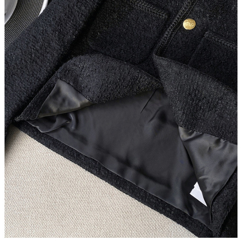 Jachete noi de modă pentru femei de înaltă calitate, tweed negru, două buzunare, nasturi aurii, paltoane elegante, primăvară, toamnă, haine pentru femei