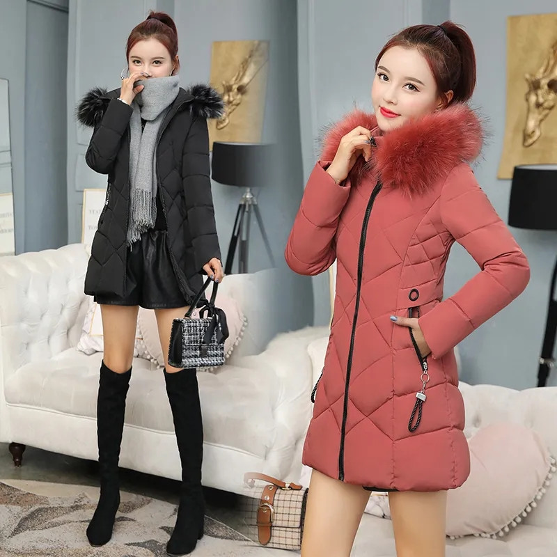 Ženska zimska jakna 2022. Nova ženska parka s kapuljačom Debele tople pamučno podstavljene osnovne majice Duga ženska jakna na vatu
