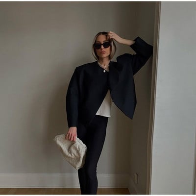 Jachetă decupată, solidă, de modă pentru femei, top cu mânecă lungă, caldă, toamnă iarnă, cardigan pentru femei, ocazional, lână, îmbrăcăminte de stradă