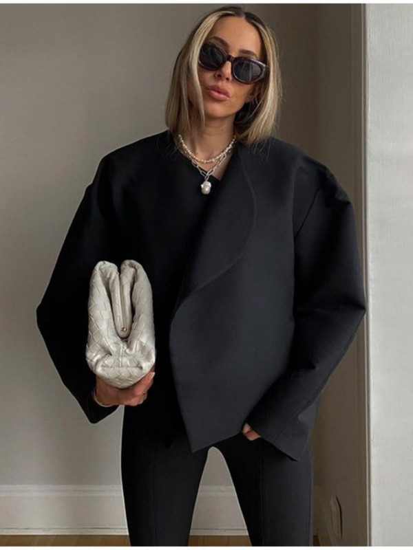 Jachetă decupată, solidă, de modă pentru femei, top cu mânecă lungă, caldă, toamnă iarnă, cardigan pentru femei, ocazional, lână, îmbrăcăminte de stradă