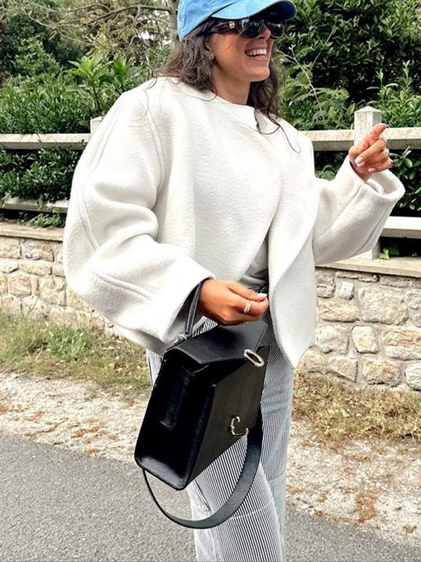 Jachetă decupată, solidă, de modă pentru femei, top cu mânecă lungă, caldă, toamnă iarnă, cardigan pentru femei, ocazional, lână, îmbrăcăminte de stradă