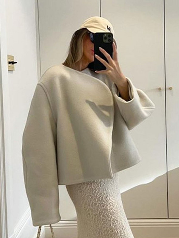 Jachetă decupată, solidă, de modă pentru femei, top cu mânecă lungă, caldă, toamnă iarnă, cardigan pentru femei, ocazional, lână, îmbrăcăminte de stradă