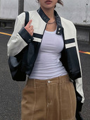 Jachete de motociclist din piele cu dungi y2k Vintage Punk Streetwear Moto haină de modă pentru femei, îmbrăcăminte decupată coreeană estetică