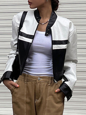 Раирани кожени якета за велосипедисти y2k Vintage Punk Streetwear Moto Fashion Coat Дамско корейско изрязано връхно облекло Естетично