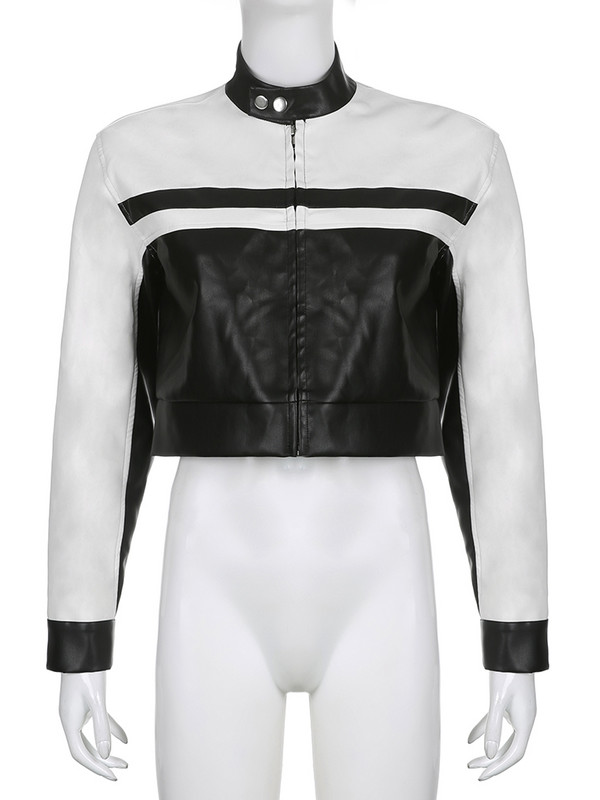 Jachete de motociclist din piele cu dungi y2k Vintage Punk Streetwear Moto haină de modă pentru femei, îmbrăcăminte decupată coreeană estetică