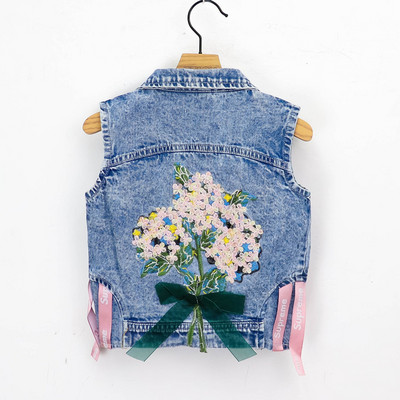 Jachete de blugi pentru copii Vestă Fete Bebeluși Broderie de flori Mantouri Primăvara Toamnă Moda Copii Îmbrăcăminte pentru copii Costum de urs din desene animate