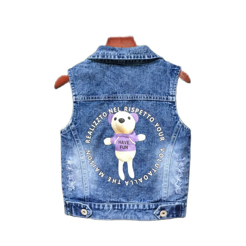 Jachete de blugi pentru copii Vestă Fete Bebeluși Broderie de flori Mantouri Primăvara Toamnă Moda Copii Îmbrăcăminte pentru copii Costum de urs din desene animate