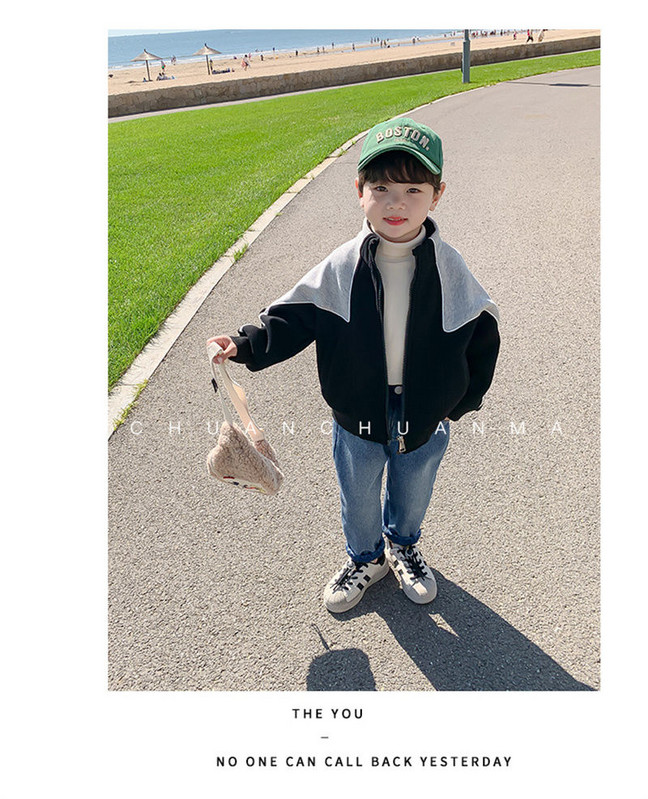 Fiúk és lányok kabát őszi és téli gyerek plusz bársony új téli ruhák állógalléros baseball ruha felső