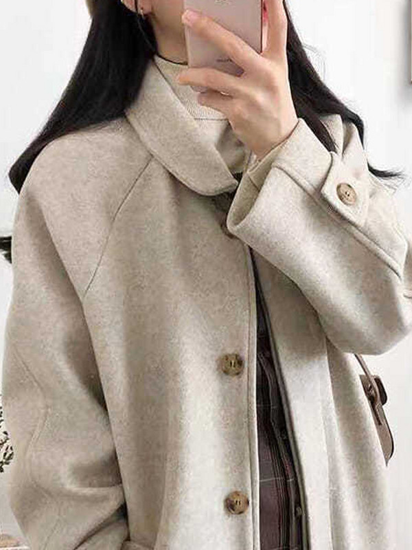 Jachetă lungă de toamnă iarnă pentru femei, jachetă din lână artificială coreeană, pardesiu elegant, cu un singur piept, haine vintage Harajuku.