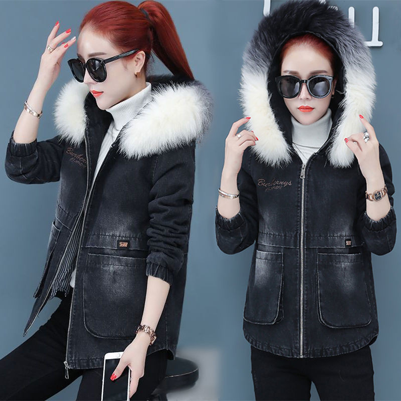 Jachetă de damă din blugi 2023, iarnă, groasă, din blugi de bumbac.