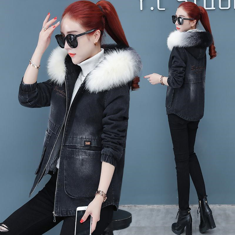 Jachetă de damă din blugi 2023, iarnă, groasă, din blugi de bumbac.