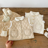 Drăguț copii fetiță vestă de iarnă 0-5 ani prințesă copii dantelă fără mâneci fleece cu un singur piept haine calde