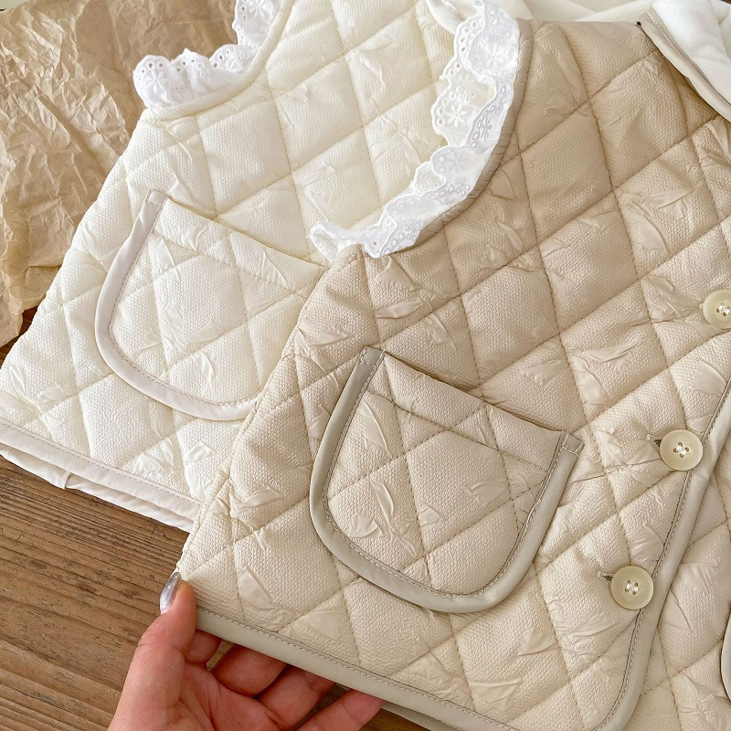 Drăguț copii fetiță vestă de iarnă 0-5 ani prințesă copii dantelă fără mâneci fleece cu un singur piept haine calde