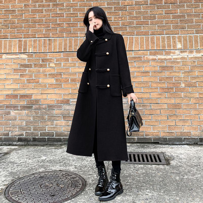 Novi ženski vuneni kaput veće veličine 95,00 kg iz 2023. Ženska modna jednobojna ženska jednobojna ležerna odjeća u Hepburn stilu s dugim rukavima iznad koljena