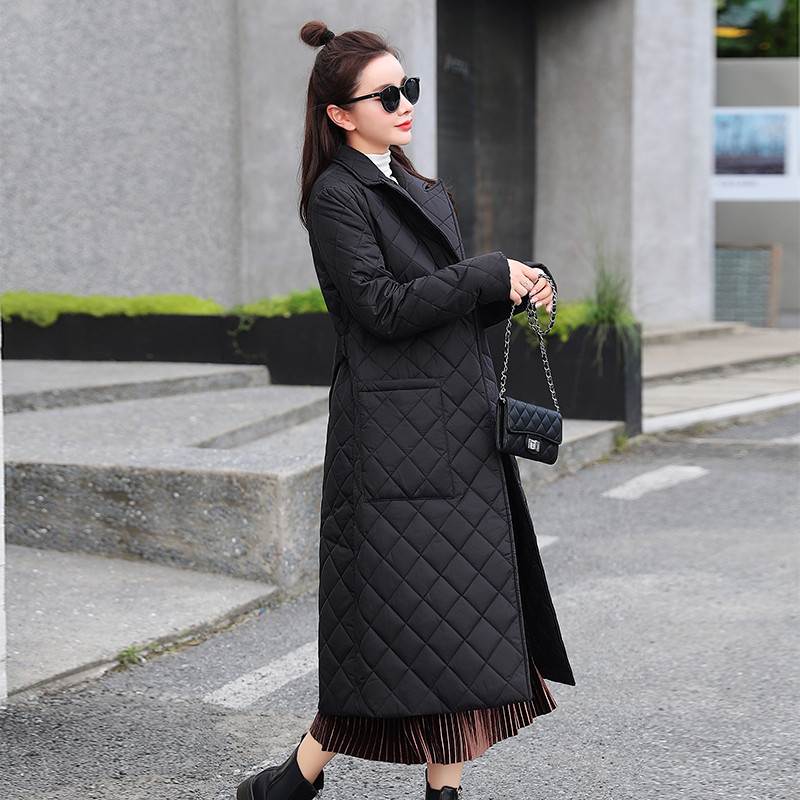 Jachetă de toamnă pentru femei Parka, bumbac spațial cu curea, în carouri cu diamante.