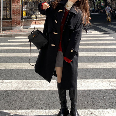 Garš mētelis ar melnu ragu Mētelis sievietēm Sieviešu mētelis Sieviešu ziemas jakas mēteļi un jakas Sieviešu пальто женское