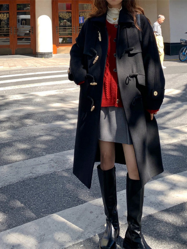 Garš mētelis ar melnu ragu Mētelis sievietēm Sieviešu mētelis Sieviešu ziemas jakas mēteļi un jakas Sieviešu пальто женское