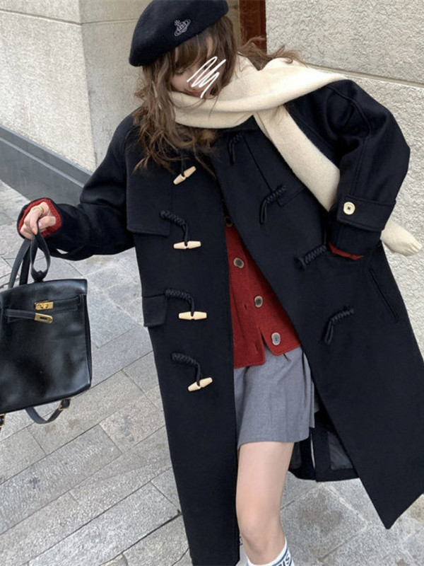 Garš mētelis ar melnu ragu Mētelis sievietēm Sieviešu mētelis Sieviešu ziemas jakas mēteļi un jakas Sieviešu пальто женское