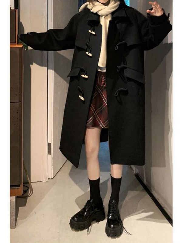 Garš mētelis ar melnu ragu Mētelis sievietēm Sieviešu mētelis Sieviešu ziemas jakas mēteļi un jakas Sieviešu пальто женское