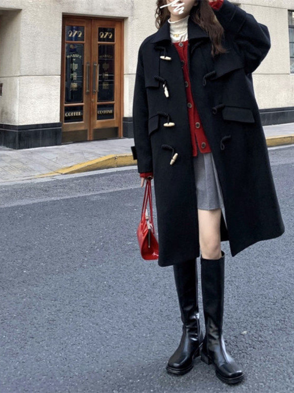 Garš mētelis ar melnu ragu Mētelis sievietēm Sieviešu mētelis Sieviešu ziemas jakas mēteļi un jakas Sieviešu пальто женское