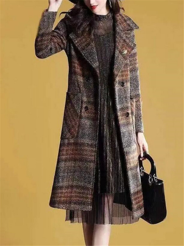 Ženski vuneni kaput s remenom i gornjim dijelom Ženska karirana vjetrovka od mješavine vune Trenč kaput srednje dužine Ženski elegantni kaput