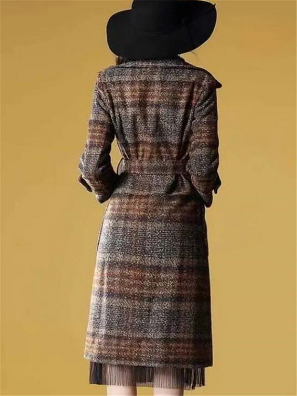 Ženski vuneni kaput s remenom i gornjim dijelom Ženska karirana vjetrovka od mješavine vune Trenč kaput srednje dužine Ženski elegantni kaput