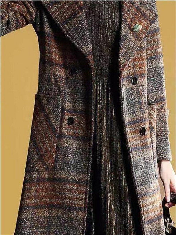 Ženski vuneni kaput s remenom i gornjim dijelom Ženska karirana vjetrovka od mješavine vune Trenč kaput srednje dužine Ženski elegantni kaput