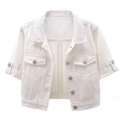 Jachetă de blugi pentru femei, primăvară, toamnă, haină scurtă, albastru, versatilă, cu mânecă scurtă, jachete de jeans, ocazional, largi, topuri coreene, îmbrăcăminte exterioară pentru femei