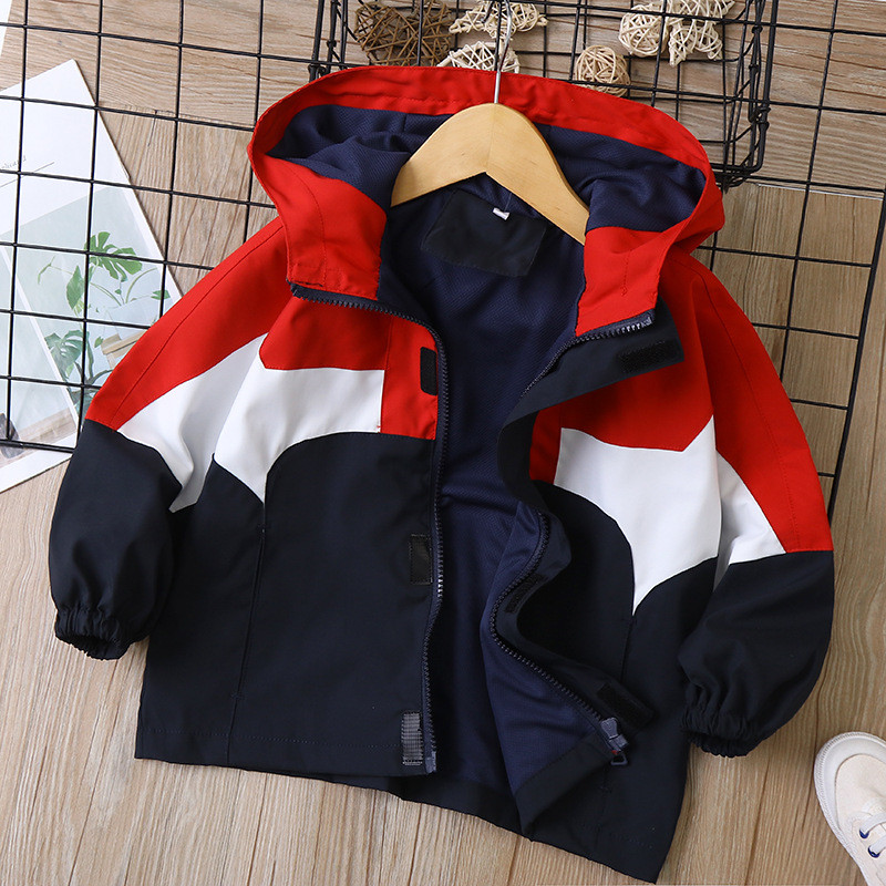 Dječje jakne za dječake Jesen 2022. Nova kvaliteta Vodootporne 12-godišnje dječje jakne s kapuljačom blokirane boje za djevojčice Vjetrobranski kaputi