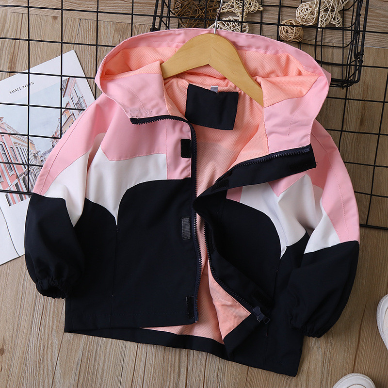 Dječje jakne za dječake Jesen 2022. Nova kvaliteta Vodootporne 12-godišnje dječje jakne s kapuljačom blokirane boje za djevojčice Vjetrobranski kaputi