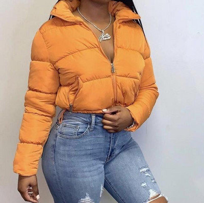 Pamučni kaput Modni uski ženski samostojeći ovratnik s uzicom Jednobojni dugi rukavi s patchwork patentnim zatvaračem Kratka jakna Parka