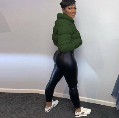 Pamučni kaput Modni uski ženski samostojeći ovratnik s uzicom Jednobojni dugi rukavi s patchwork patentnim zatvaračem Kratka jakna Parka