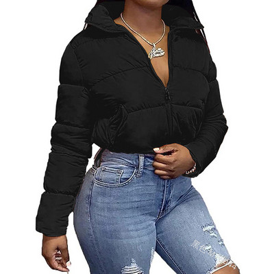 Pamučni kaput Modni uski ženski samostojeći ovratnik s uzicom Jednobojni dugi rukavi s patchwork patentnim zatvaračem Kratka jakna Parka