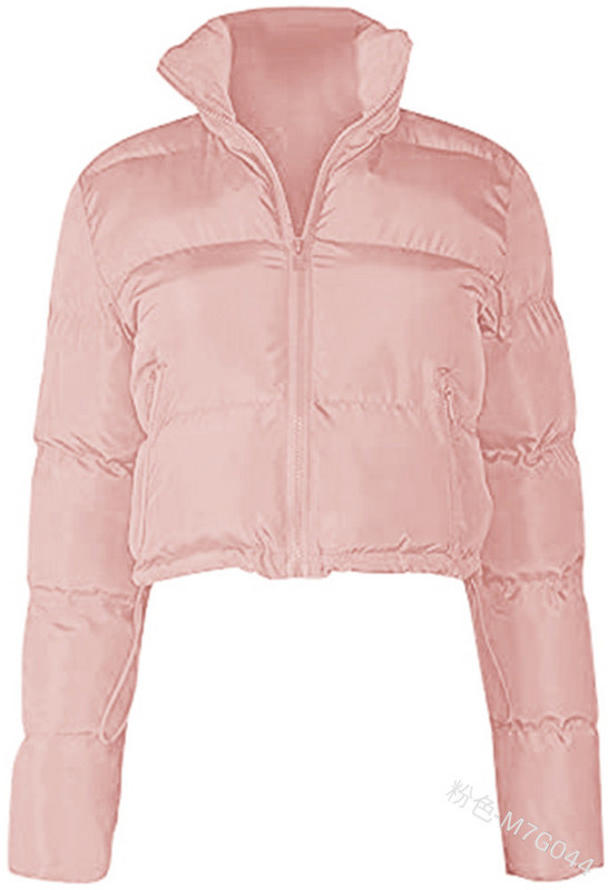 Pamučni kaput Modni uski ženski samostojeći ovratnik s uzicom Jednobojni dugi rukavi s patchwork patentnim zatvaračem Kratka jakna Parka