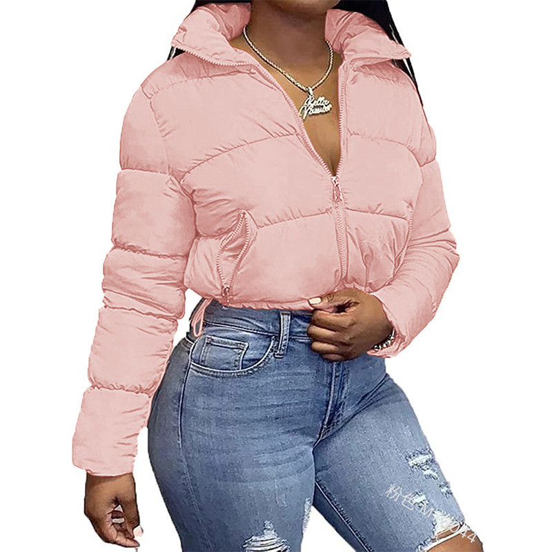 Pamučni kaput Modni uski ženski samostojeći ovratnik s uzicom Jednobojni dugi rukavi s patchwork patentnim zatvaračem Kratka jakna Parka