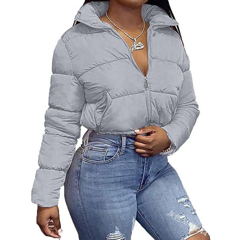 Pamučni kaput Modni uski ženski samostojeći ovratnik s uzicom Jednobojni dugi rukavi s patchwork patentnim zatvaračem Kratka jakna Parka