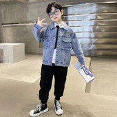 Jachetă de blugi nouă, haine, îmbrăcăminte de stradă, primăvară, toamnă, băiat, în aer liber, 2023, ocazional, sport largi, îmbrăcăminte răcoroasă, haine la modă