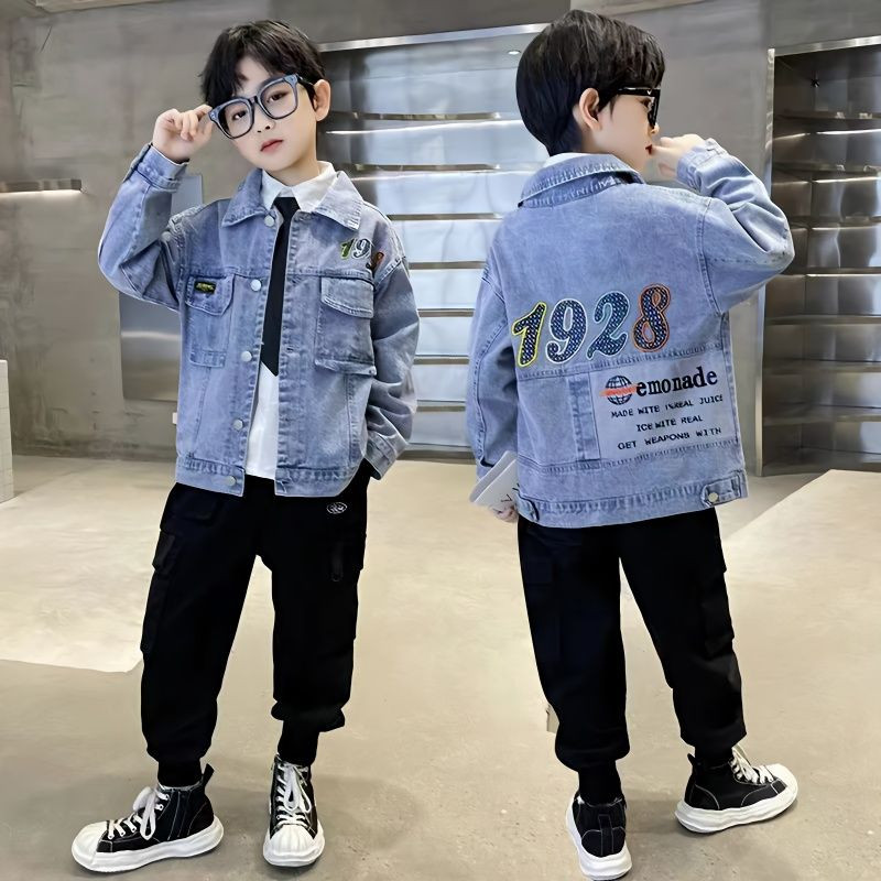Jachetă de blugi nouă, haine, îmbrăcăminte de stradă, primăvară, toamnă, băiat, în aer liber, 2023, ocazional, sport largi, îmbrăcăminte răcoroasă, haine la modă