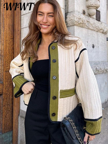 Елегантна пачуърк жилетка Дамско ежедневно едноредно джобно яке с дълъг ръкав Дамско есенно-зимно късо палто 2023 г.