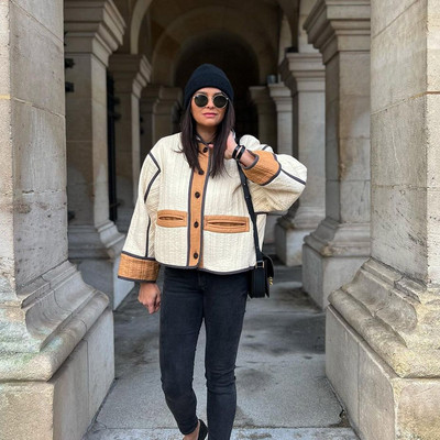 Elegantni patchwork kardigan kaput Ženski ležerni s jednim kopčanjem, široka jakna dugih rukava Ženski kratki kaputi jesen-zima 2023.