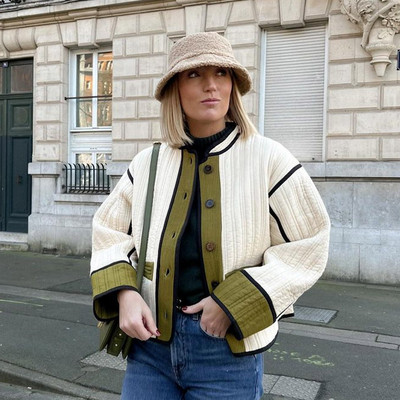 Elegantni patchwork kardigan kaput Ženski ležerni s jednim kopčanjem, široka jakna dugih rukava Ženski kratki kaputi jesen-zima 2023.