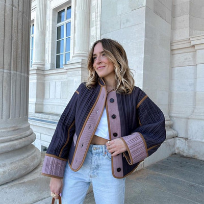 Elegantni patchwork kardigan kaput Ženski ležerni s jednim kopčanjem, široka jakna dugih rukava Ženski kratki kaputi jesen-zima 2023.