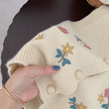 Пуловер за момичета 1-6 години Есенна рокля Детска жилетка Бебешки пуловер Бродиран плетен пуловер с V-образно деколте Жилетка Палто Бебешки дрехи
