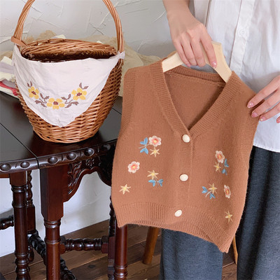 Mergaičių megztinis 1-6 metų rudens suknelė vaikams megztinis kūdikių megztinis siuvinėtas mezgimas V formos kakleliu megztinis liemenė paltas kūdikių drabužėliai