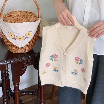 Mergaičių megztinis 1-6 metų rudens suknelė vaikams megztinis kūdikių megztinis siuvinėtas mezgimas V formos kakleliu megztinis liemenė paltas kūdikių drabužėliai