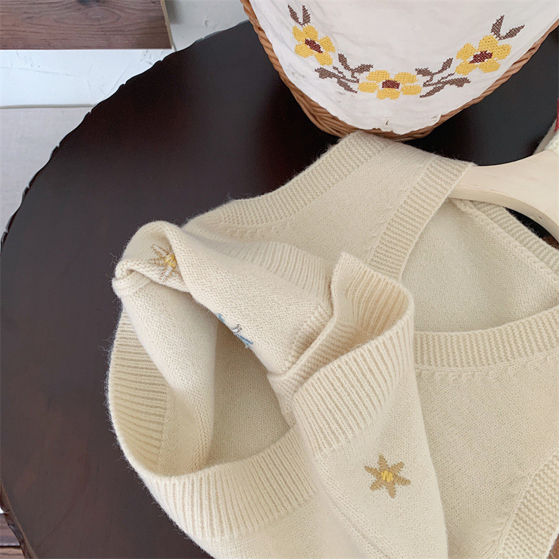 Mergaičių megztinis 1-6 metų rudens suknelė vaikams megztinis kūdikių megztinis siuvinėtas mezgimas V formos kakleliu megztinis liemenė paltas kūdikių drabužėliai