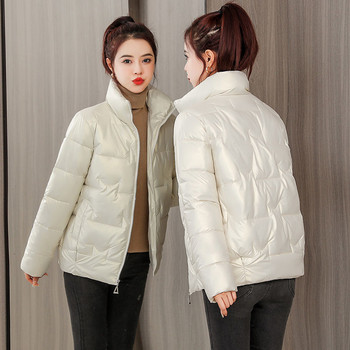 Зимно дамско яке 2022 Ново модно лъскаво памучно подплатено яке Дамски парки Свободни къси дебели топли ежедневни дамски горни дрехи